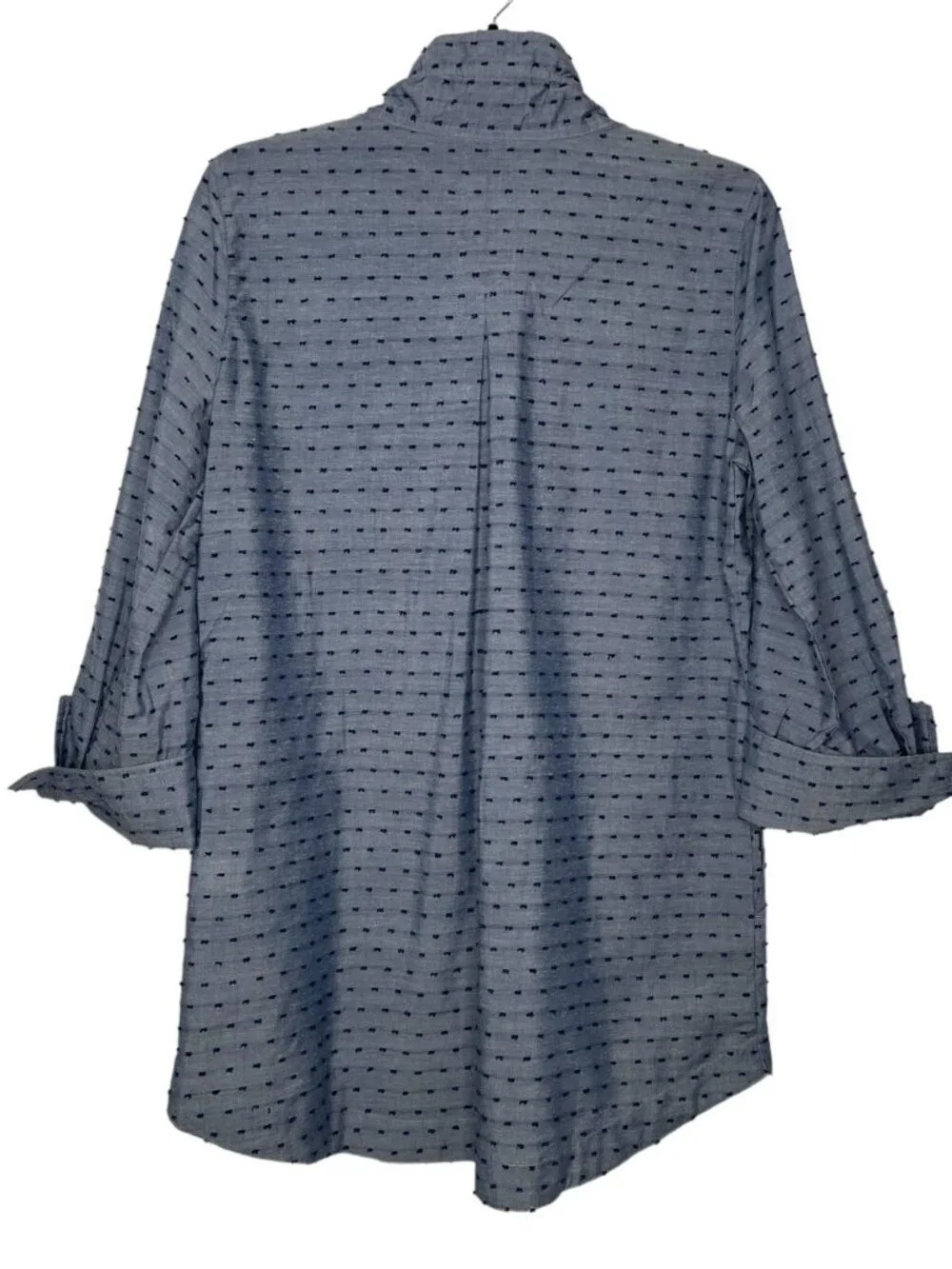 Appleseed's Womens Tunic Size Small Clip-Dot Ruffled Collar 3/4 Sleeve Side Slit - Picture 3 of 6